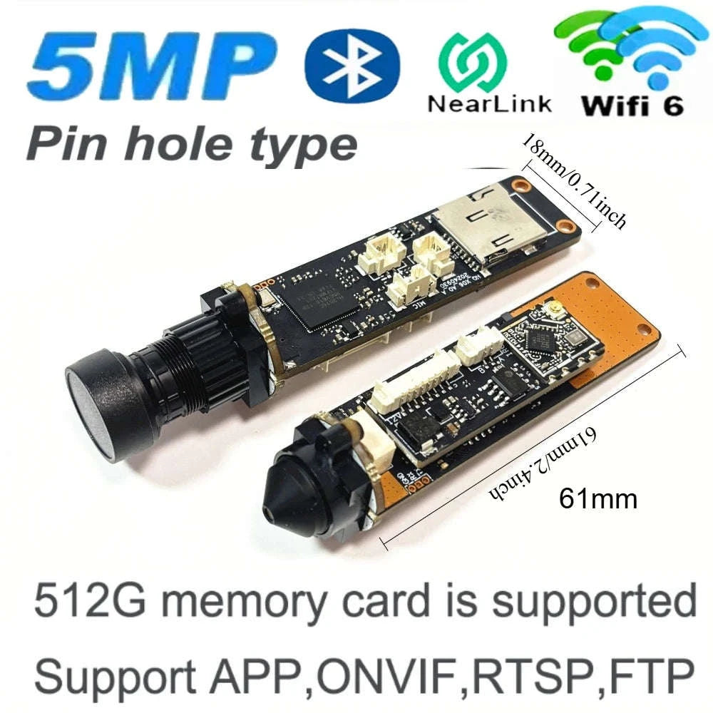 Mini 5mp Wifi Camera 5MP HD P2P Size 18mm Audio Wireless IP Camera Module PCB SD Card Slot for Home CCTV Camera System Hieasy-HD 2.8mm Hole lens