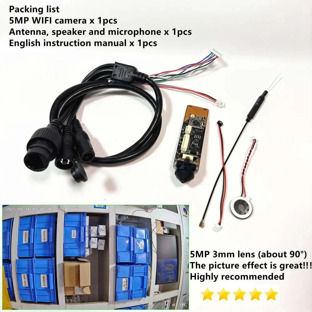 Mini 5mp Wifi Camera 5MP HD P2P Size 18mm Audio Wireless IP Camera Module PCB SD Card Slot for Home CCTV Camera System Hieasy-HD 2.8mm Hole lens