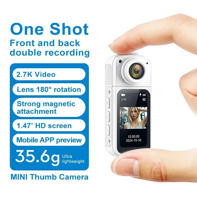 Mini Action Camera 180° Rotating Lens WiFi Body Cam 1080P-white NO TF