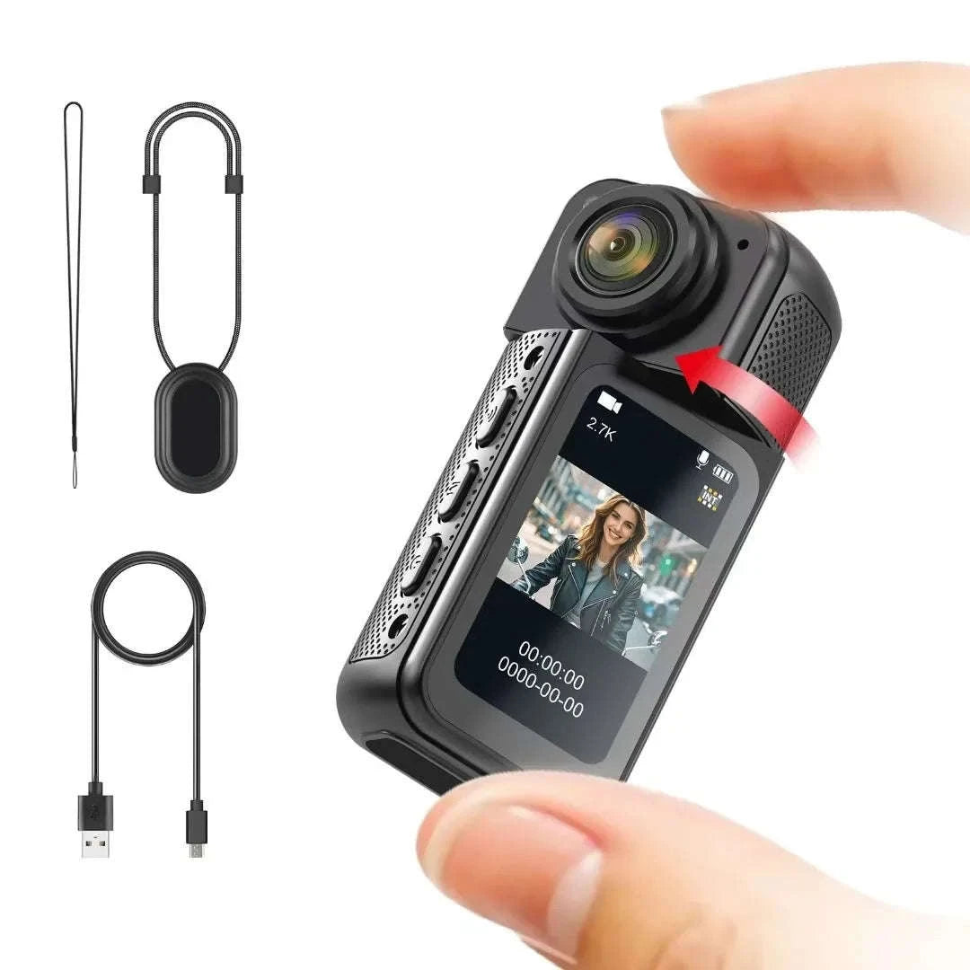 Mini Action Camera 180° Rotating Lens WiFi Body Cam 1080P-white NO TF