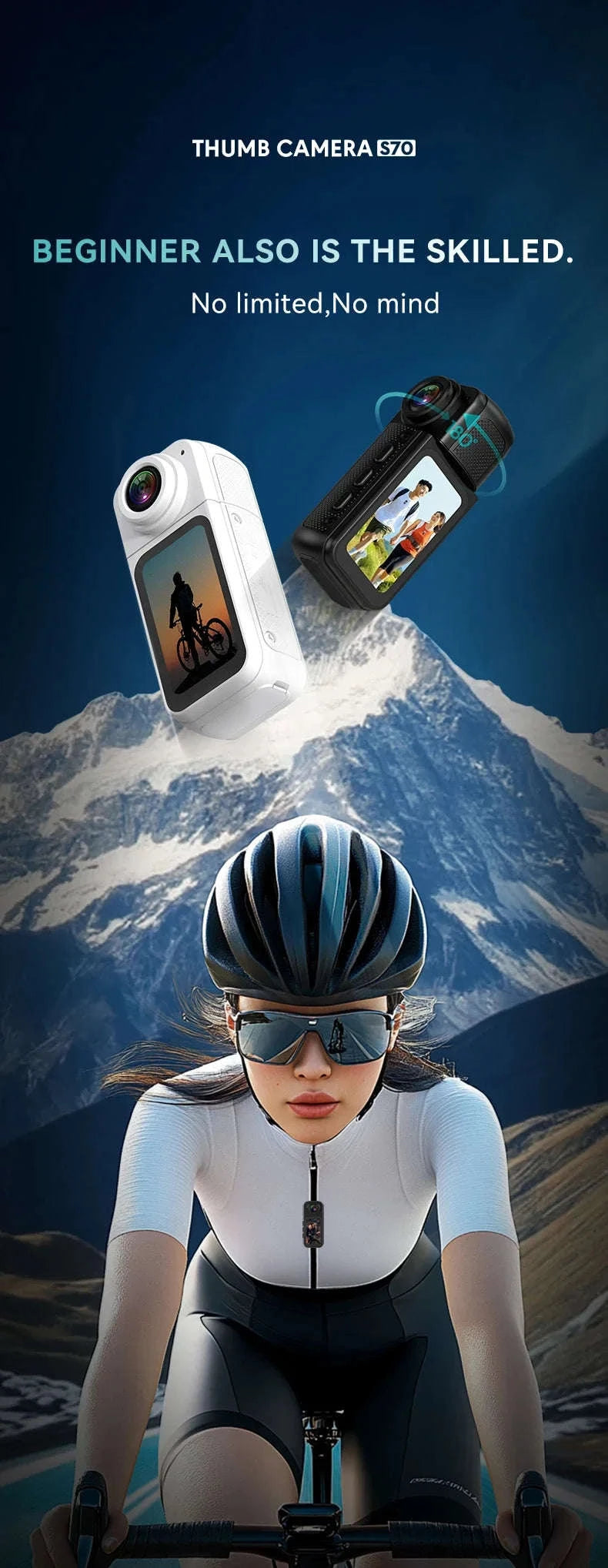 Mini Action Camera 180° Rotating Lens WiFi Body Cam 1080P-white NO TF