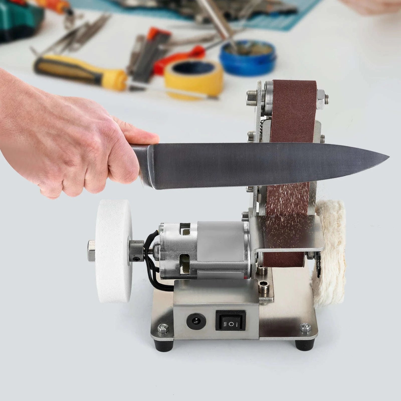 Mini Belt Sander with Adjustable Speed and Stainless Steel Body-Silver / GERMANY