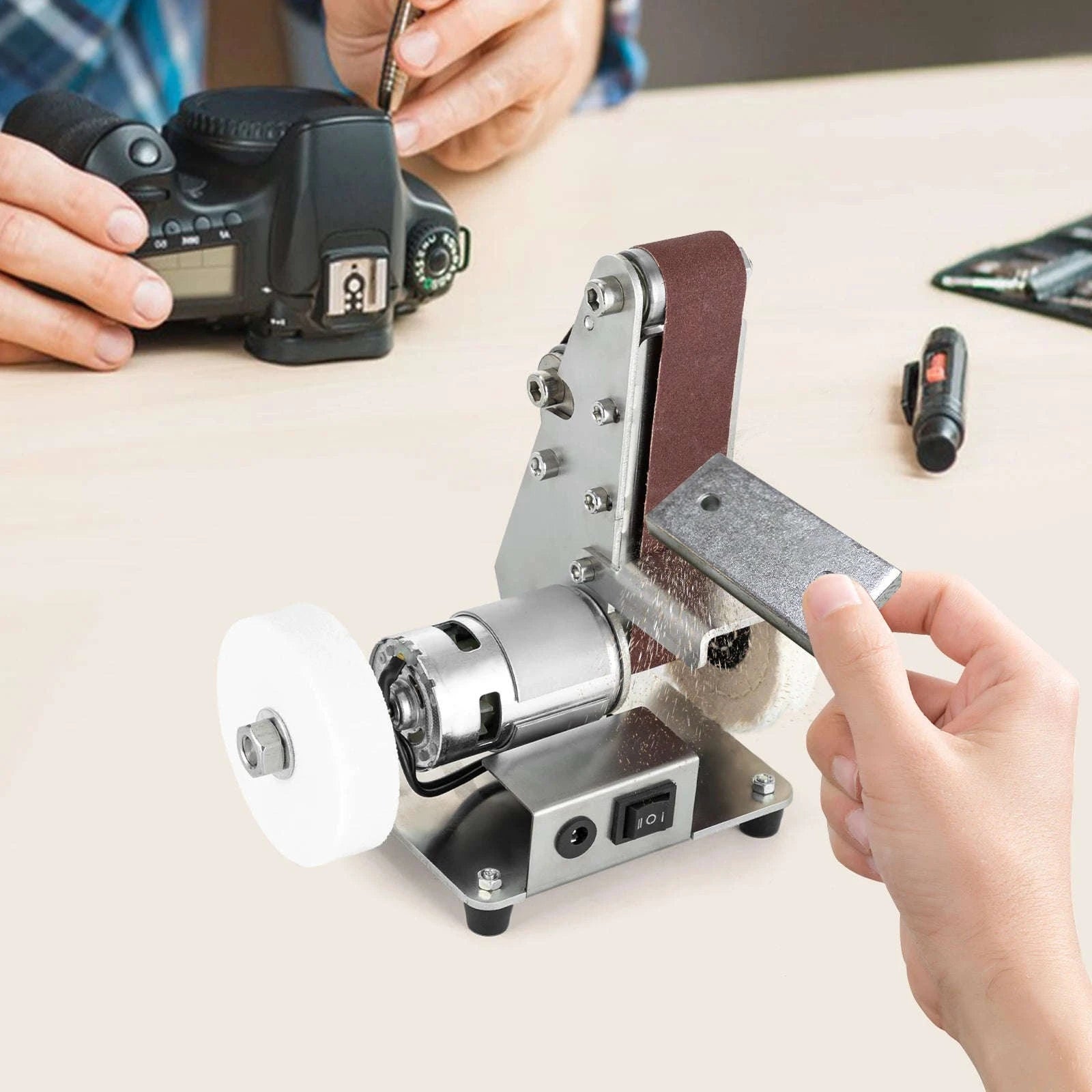 Mini Belt Sander with Adjustable Speed and Stainless Steel Body-Silver / GERMANY