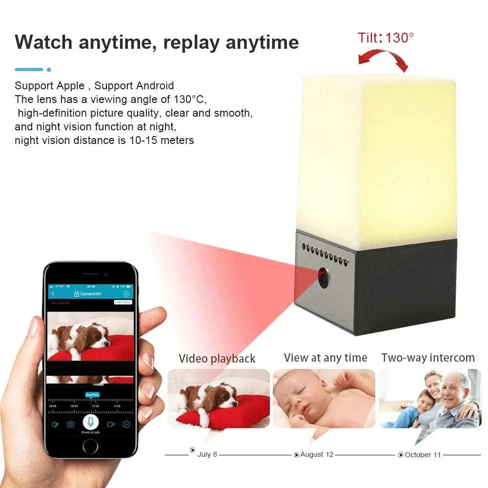 Mini Camera Light WiFi Security LED Desk Lamp with Night Vision-Black / only camera