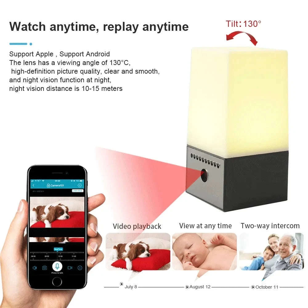 Mini Camera Light WiFi Security LED Desk Lamp with Night Vision-Black / only camera
