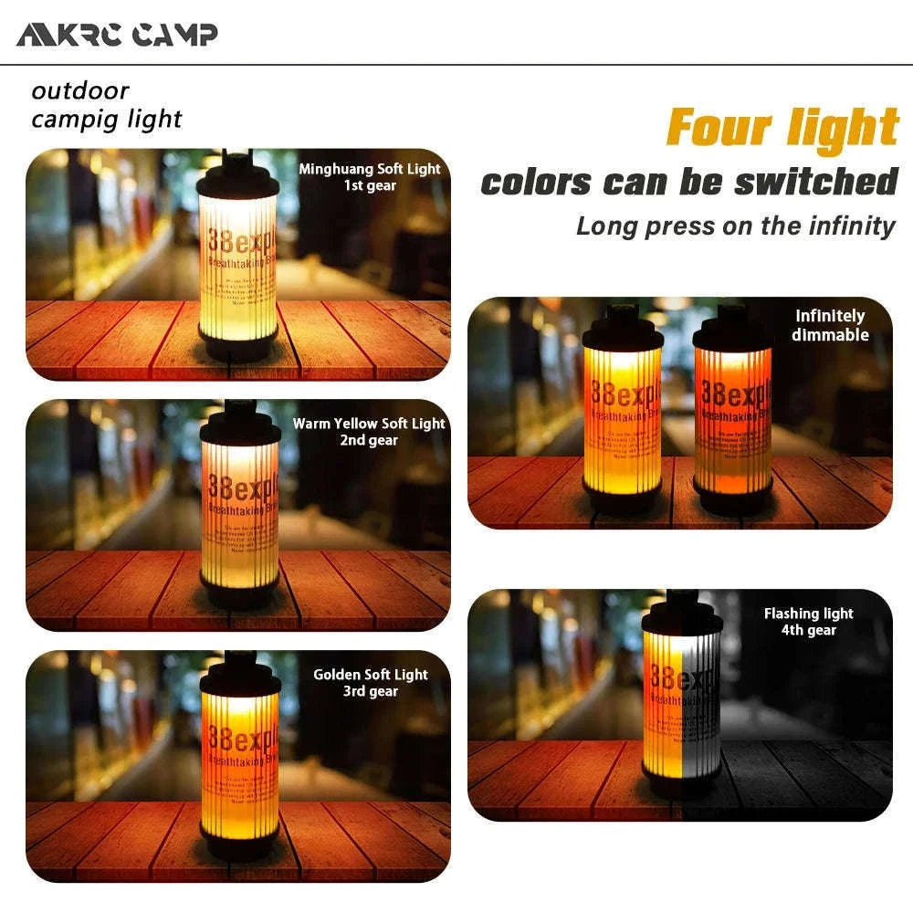 Mini Camping Lamp USB Rechargeable Tent Lantern 2000mAh-Transparent