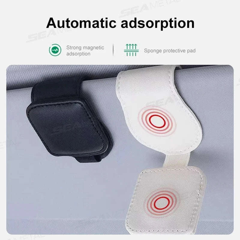 Mini Car Glasses Holder Magnetic Sun Visor Clip-WHITE