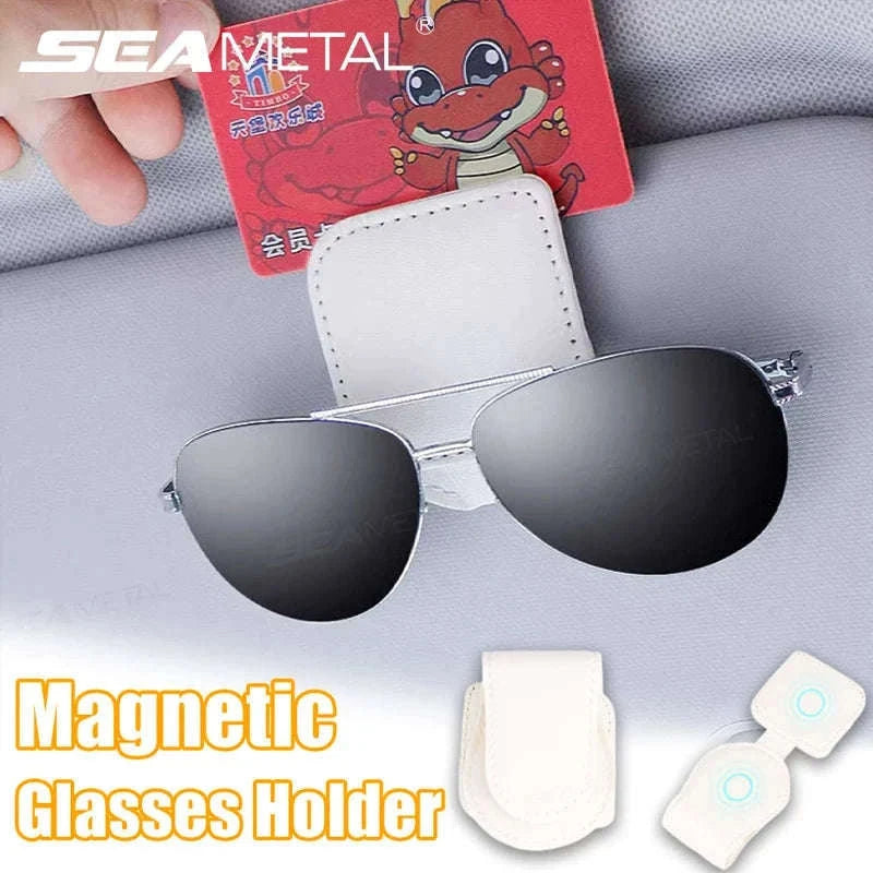 Mini Car Glasses Holder Magnetic Sun Visor Clip-WHITE