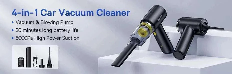 Mini Car Vacuum Cleaner 6000Pa Handheld 2-in-1 Vacuum & Blower-Black