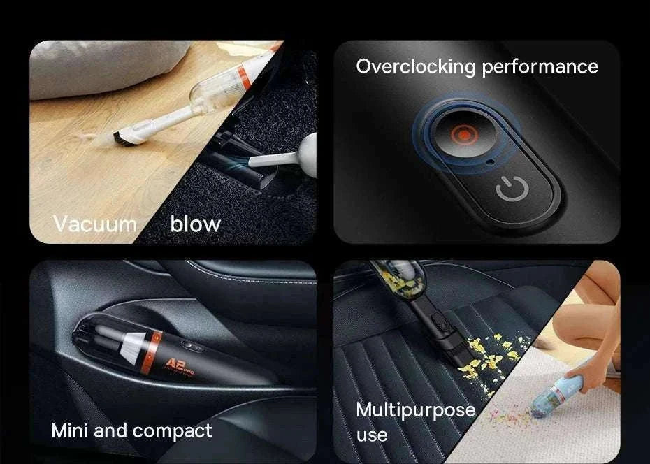 Mini Car Vacuum Cleaner 6000Pa Handheld 2-in-1 Vacuum & Blower-Black