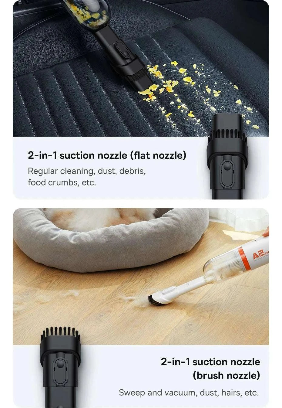 Mini Car Vacuum Cleaner 6000Pa Handheld 2-in-1 Vacuum & Blower-Black