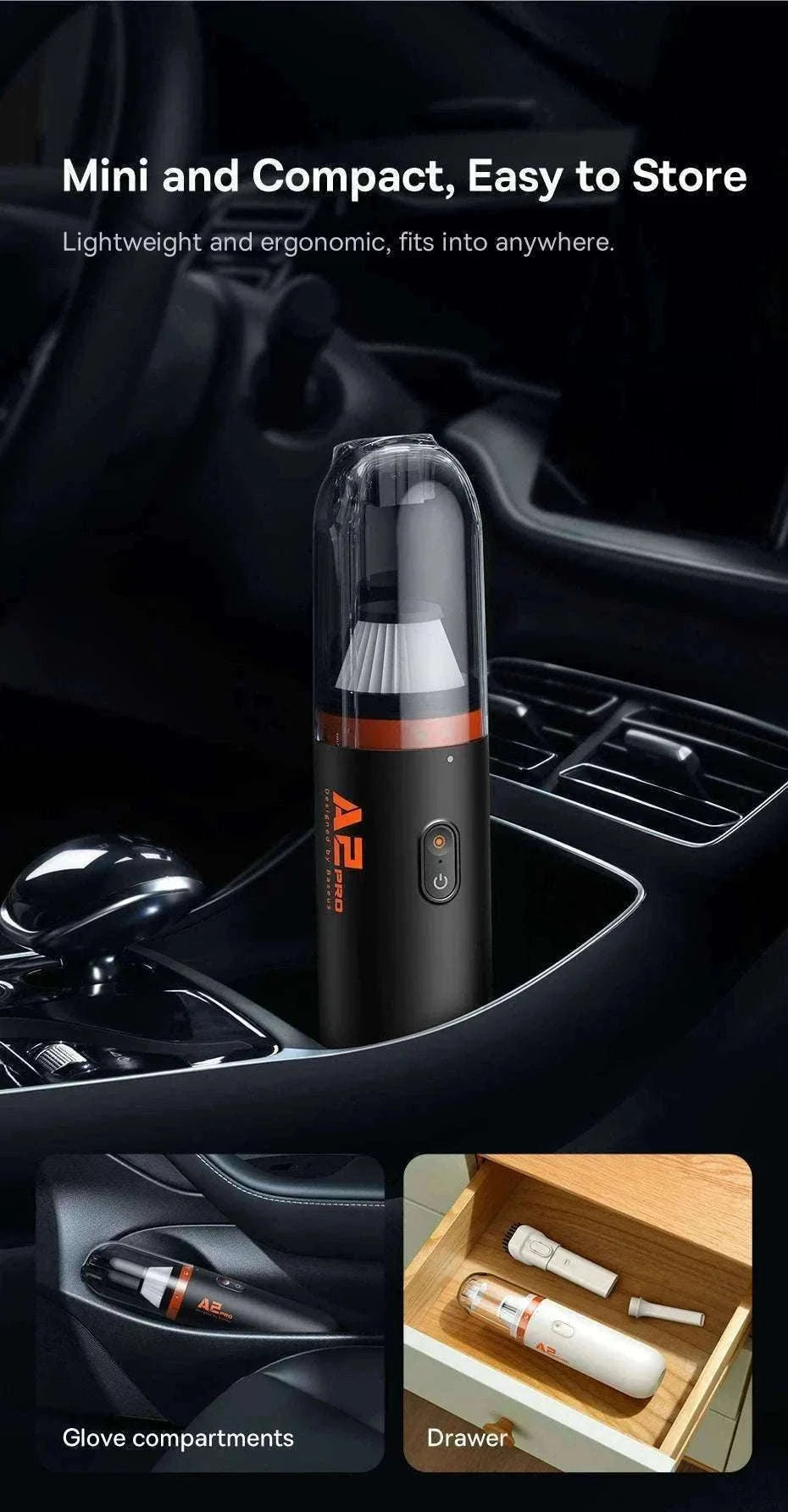 Mini Car Vacuum Cleaner 6000Pa Handheld 2-in-1 Vacuum & Blower-Black