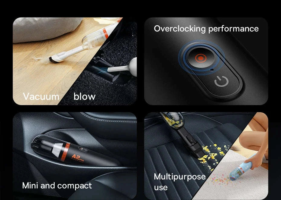 Mini Car Vacuum Cleaner 6000Pa Handheld 2-in-1 Vacuum & Blower-Black