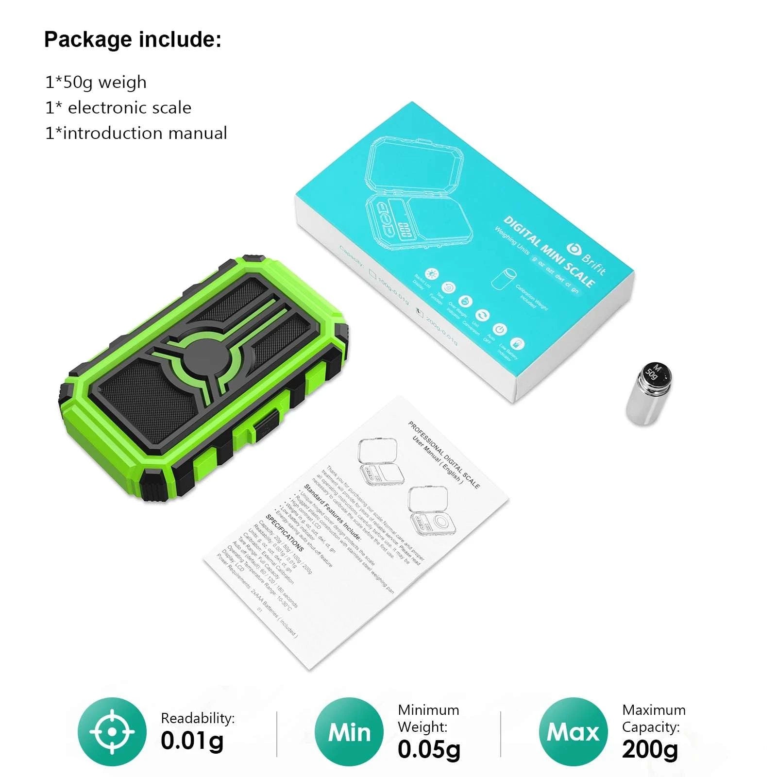Mini Digital Precision Scale 0.001g Accuracy Pocket Weighing Tool-A1-0.001g 50g-Green / China Mainland