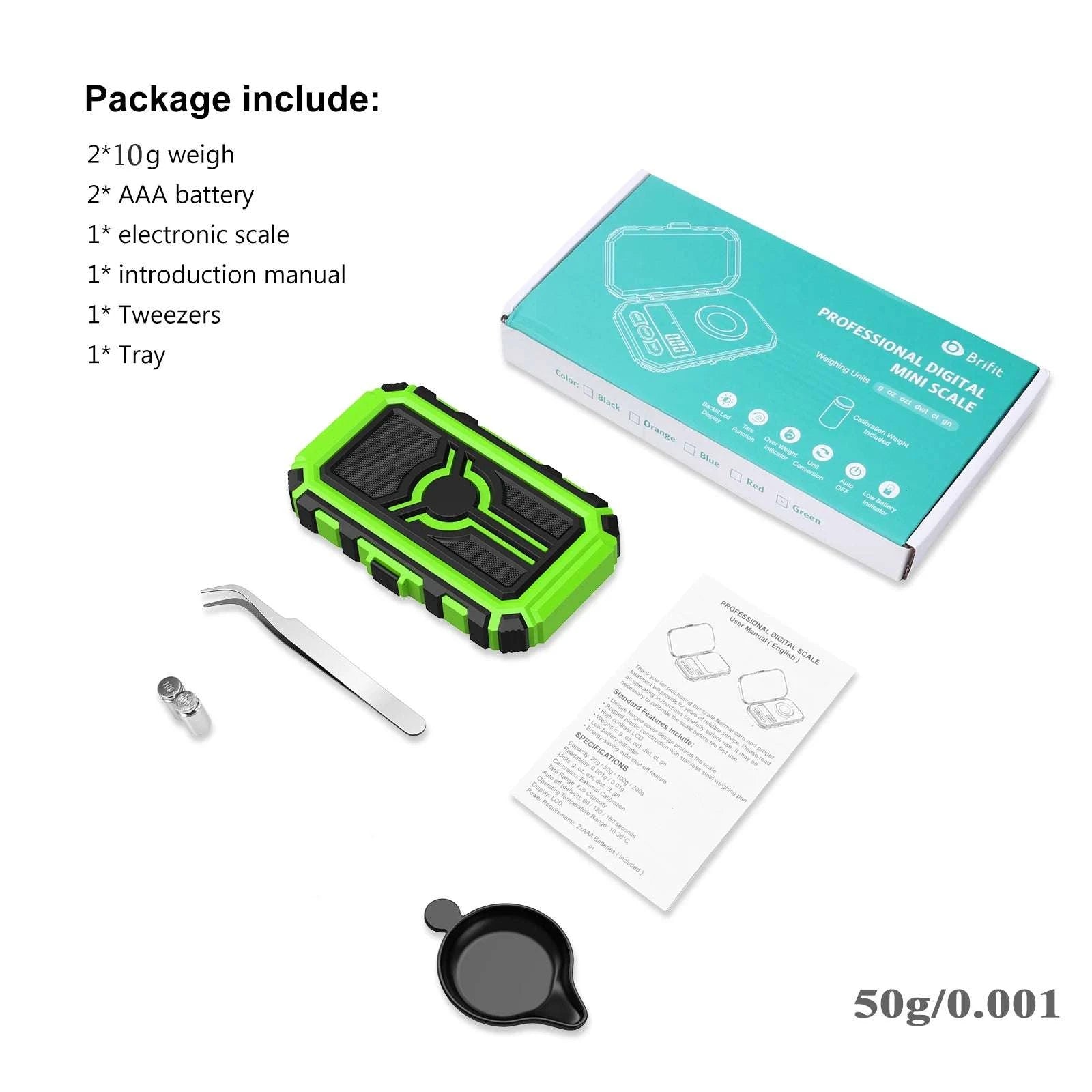 Mini Digital Precision Scale 0.001g Accuracy Pocket Weighing Tool-A1-0.001g 50g-Green / China Mainland