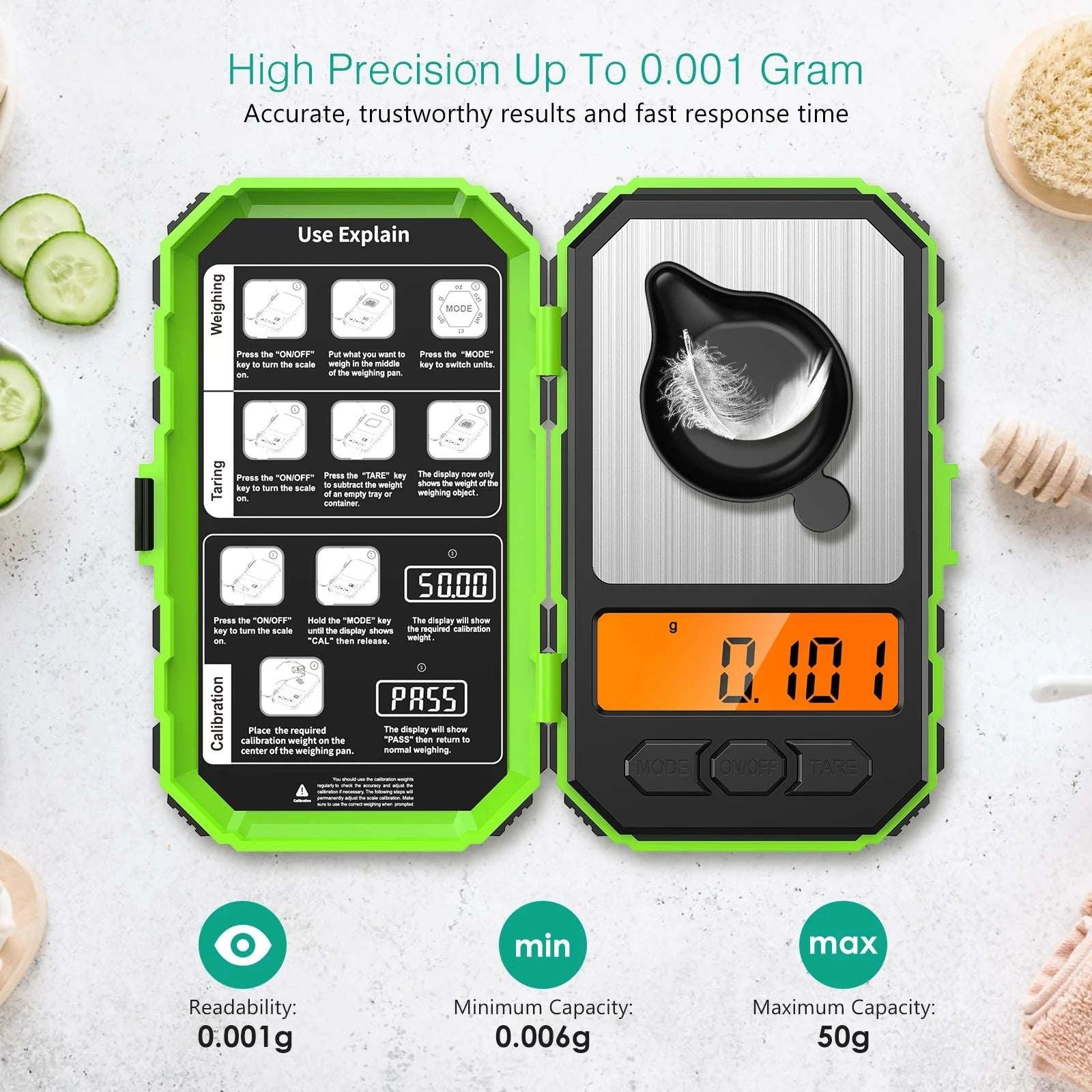 Mini Digital Precision Scale 0.001g Accuracy Pocket Weighing Tool-A1-0.001g 50g-Green / China Mainland