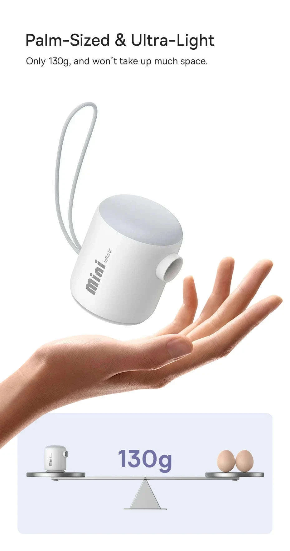 Mini Electric Air Pump Portable Inflator for Mattresses & Pool Gear-White