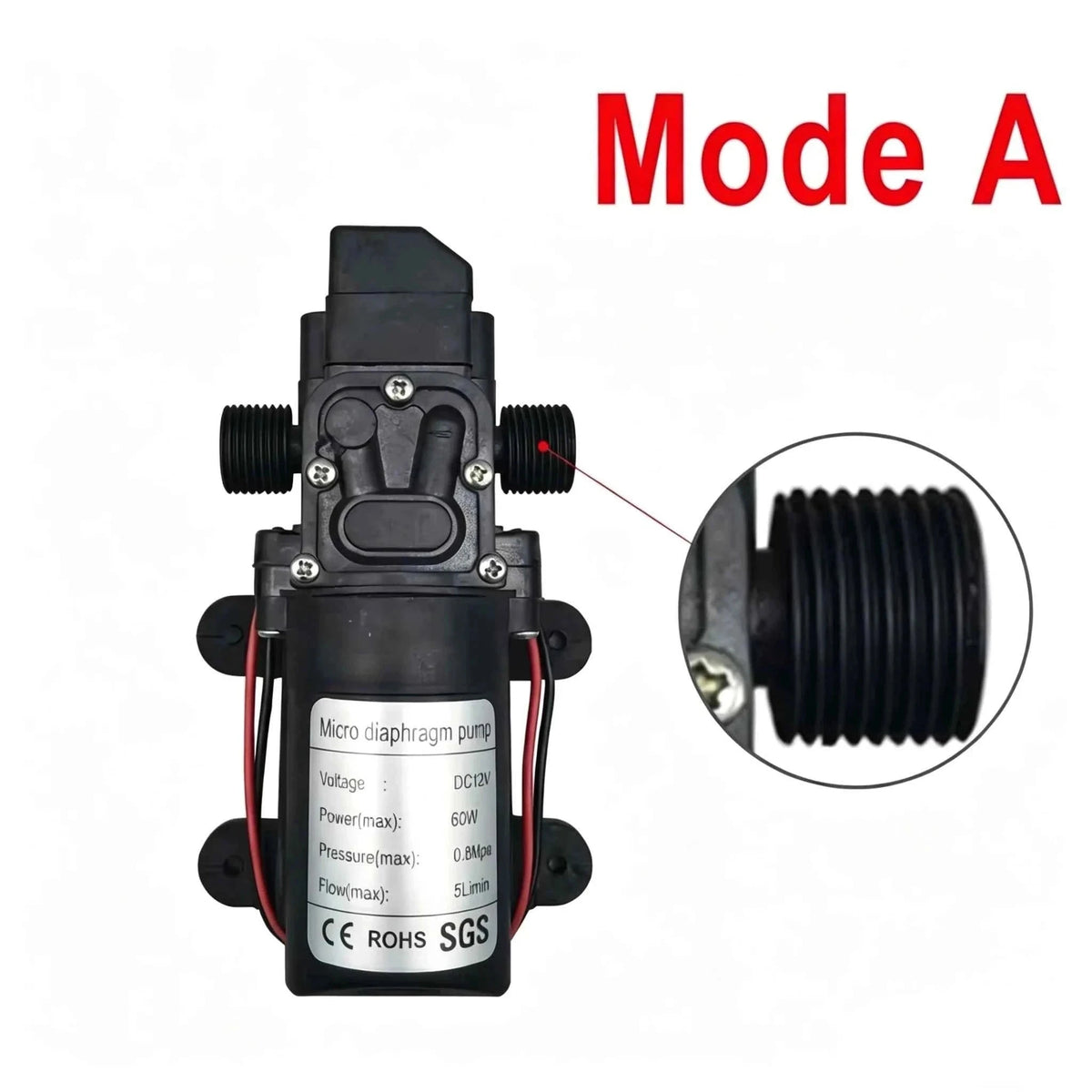 Mini Electric Diaphragm Pump 120 PSI 60W 5L/Min DC 12V Self-Priming-Mode A / DC12V