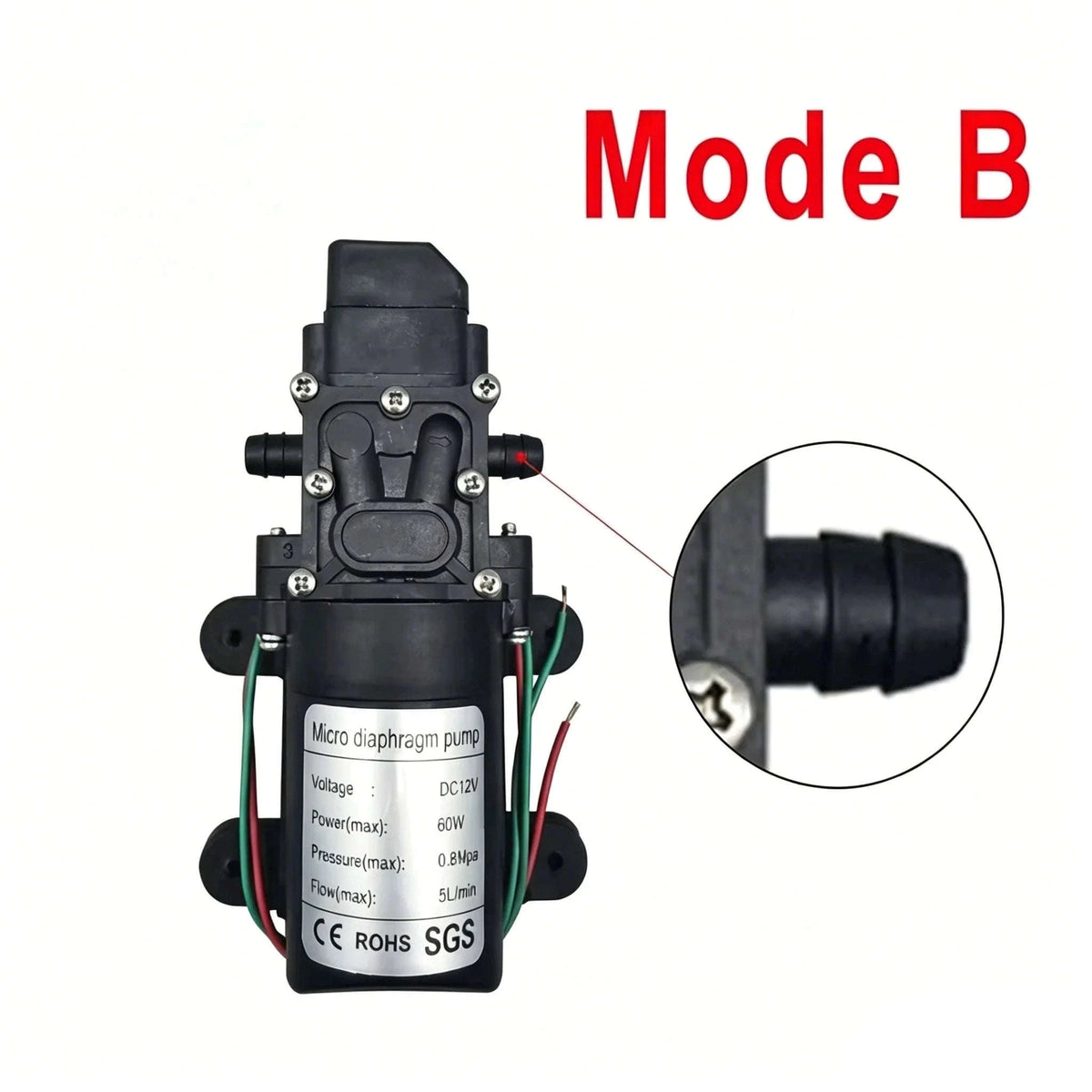 Mini Electric Diaphragm Pump 120 PSI 60W 5L/Min DC 12V Self-Priming-Mode A / DC12V