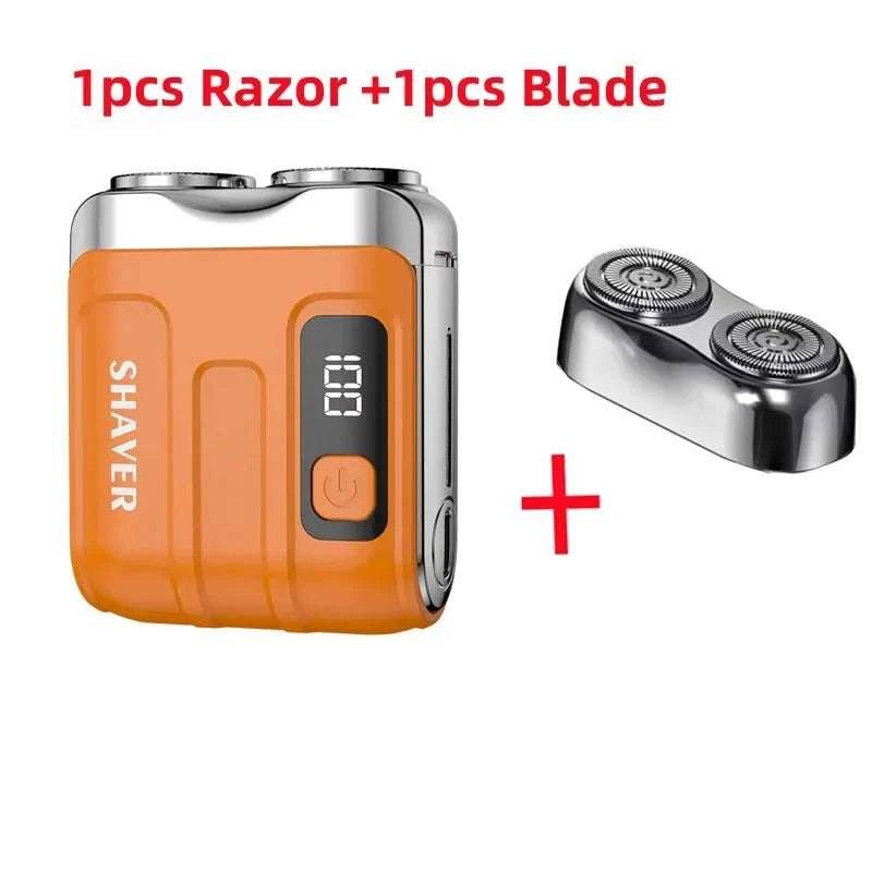 Mini Electric Shaver with Dual Blades & Digital Display-blue and blade / China Mainland
