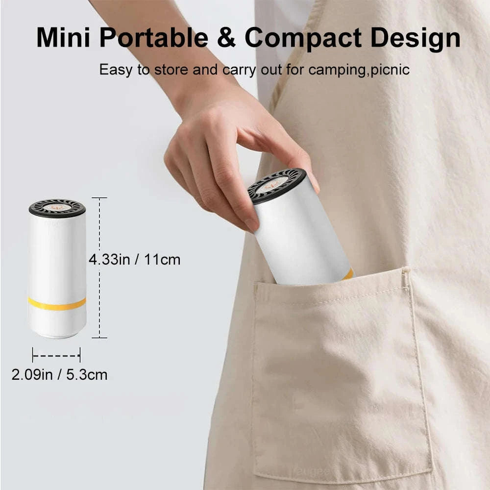 Mini Electric Vacuum Pump for Food Storage Bags – Rechargeable-White