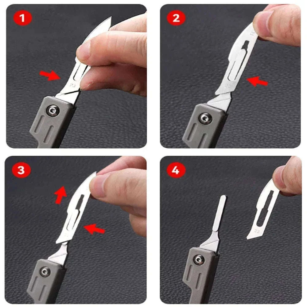 Mini Folding Scalpel EDC Knife with Replaceable Blades-Dark Grey