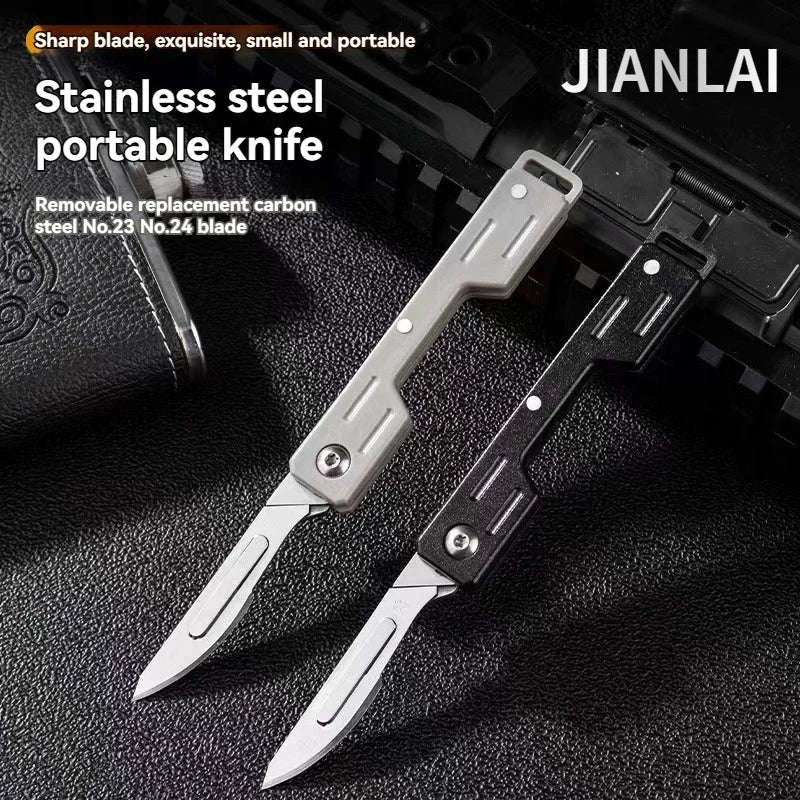 Mini Folding Scalpel Medical EDC Knife with Replaceable Blades-Dark Grey