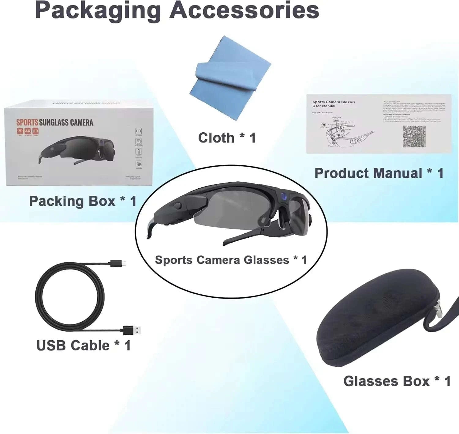 Mini FPV WiFi Smart Glasses Action Camera-VG35 with 128GB