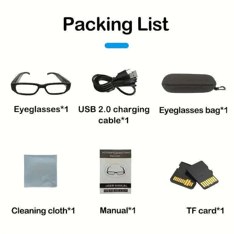 Mini Glasses Camera 1080P Wearable Hands-Free Recording-Glasses A