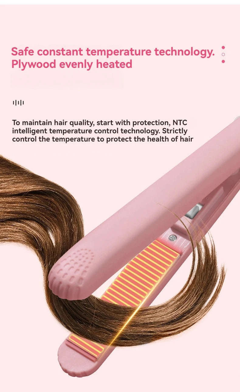 Mini Hair Straightener with Quick-Heat Ceramic Plates-Pink