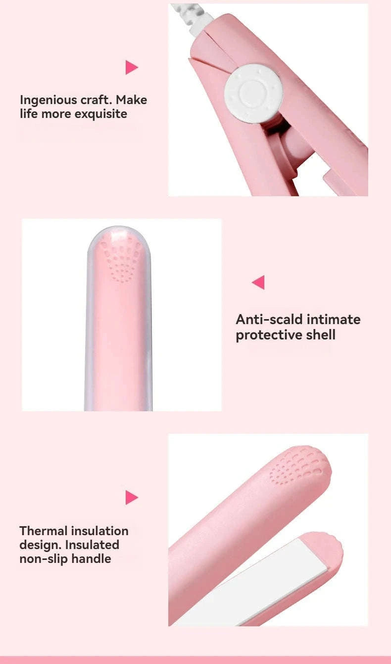 Mini Hair Straightener with Quick-Heat Ceramic Plates-Pink