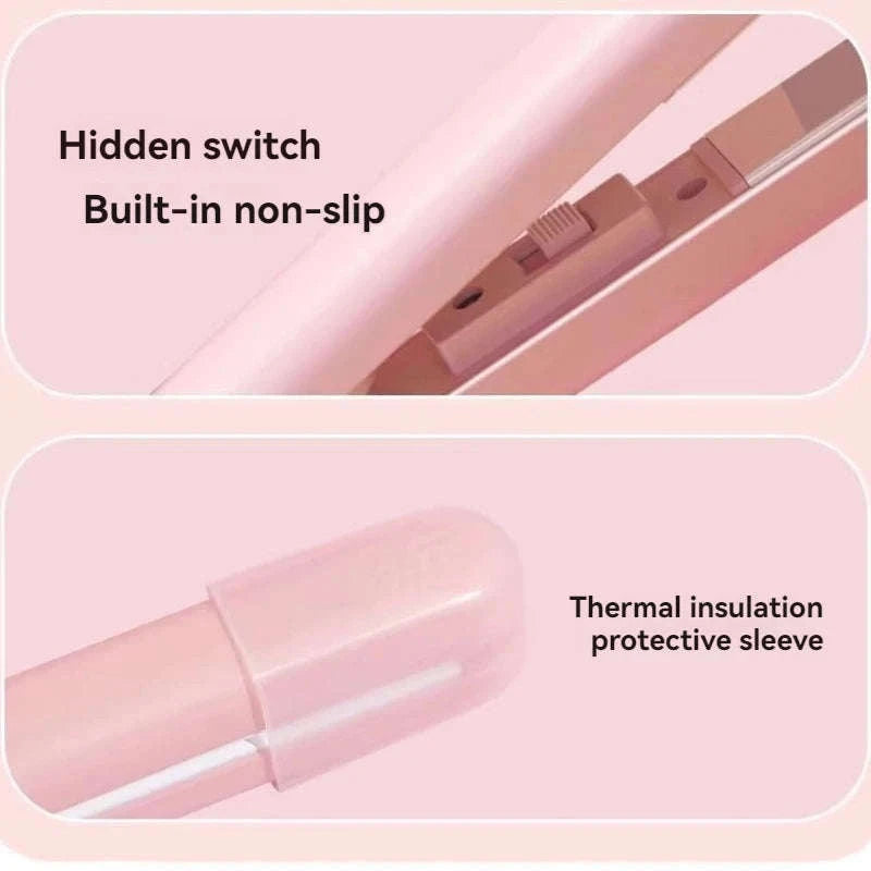 Mini Hair Straightener with Quick-Heat Ceramic Plates-Pink