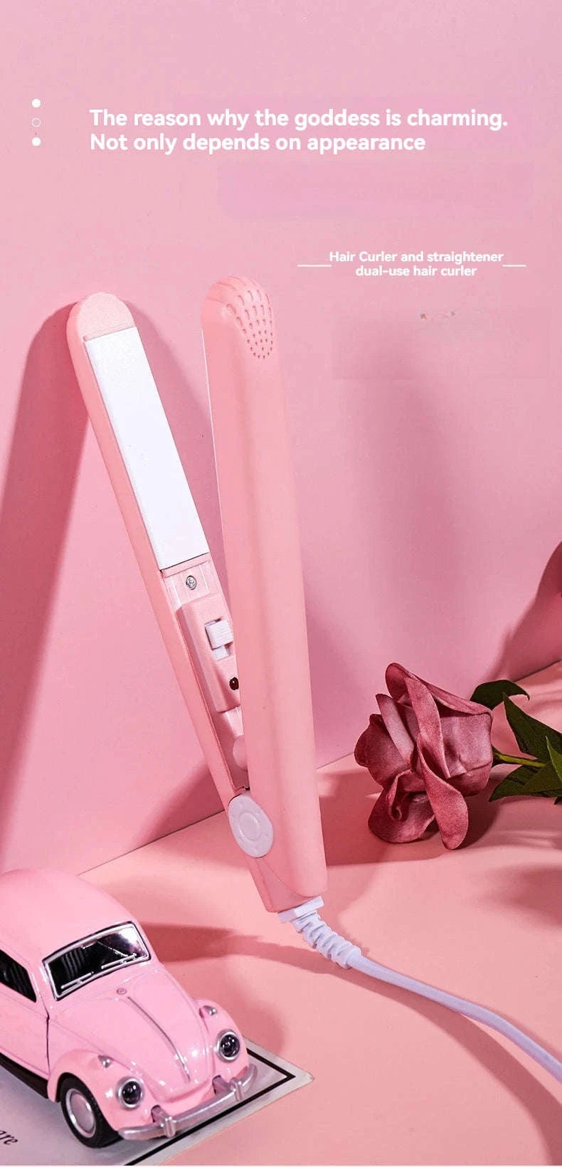 Mini Hair Straightener with Quick-Heat Ceramic Plates-Pink