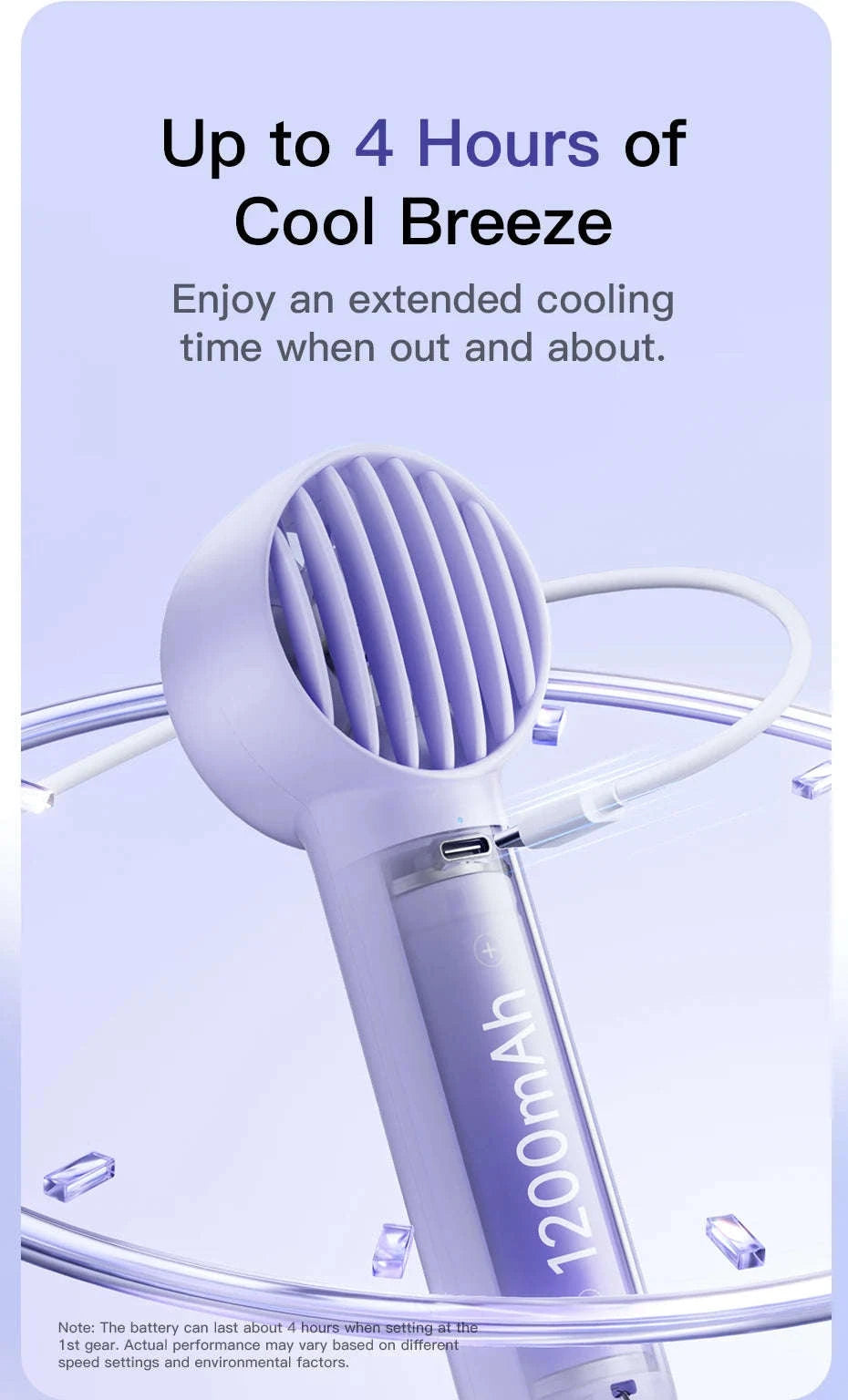 Mini Handheld Turbine Fan with 3 Speeds & Rechargeable Battery-GoTrip DT1