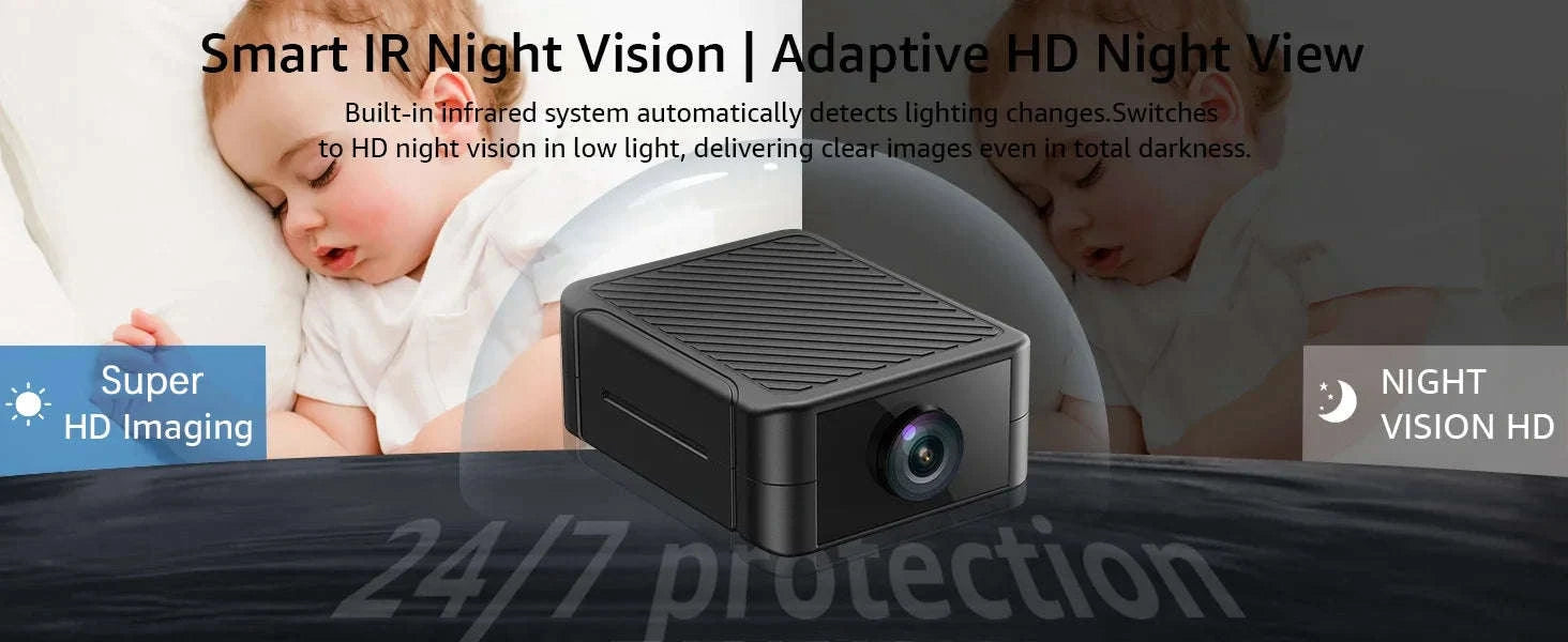 Mini Indoor Security Camera HD 1080P Night Vision Motion Alerts-Wifi Cam Add 64G