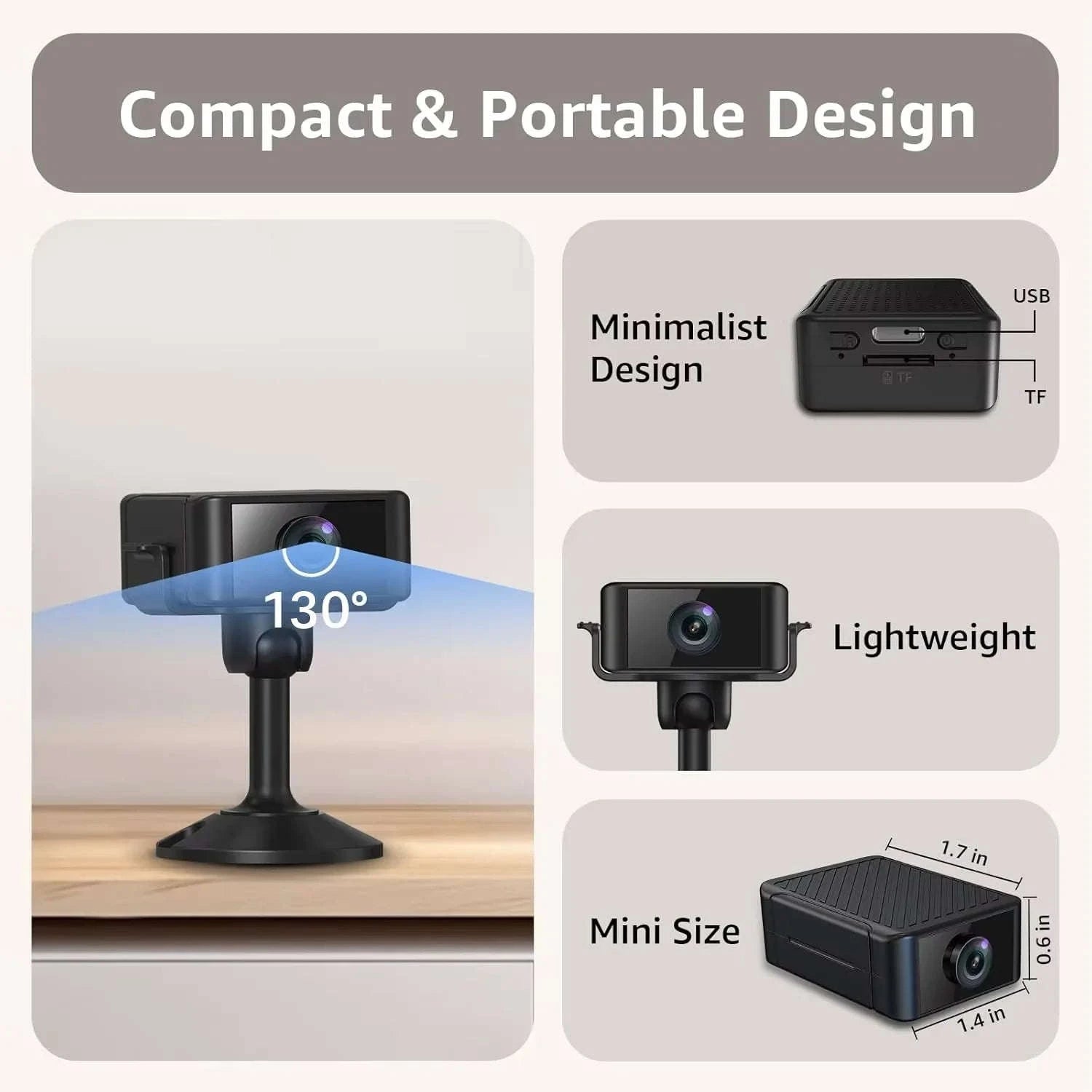 Mini Indoor Security Camera HD 1080P Night Vision Motion Alerts-Wifi Cam Add 64G