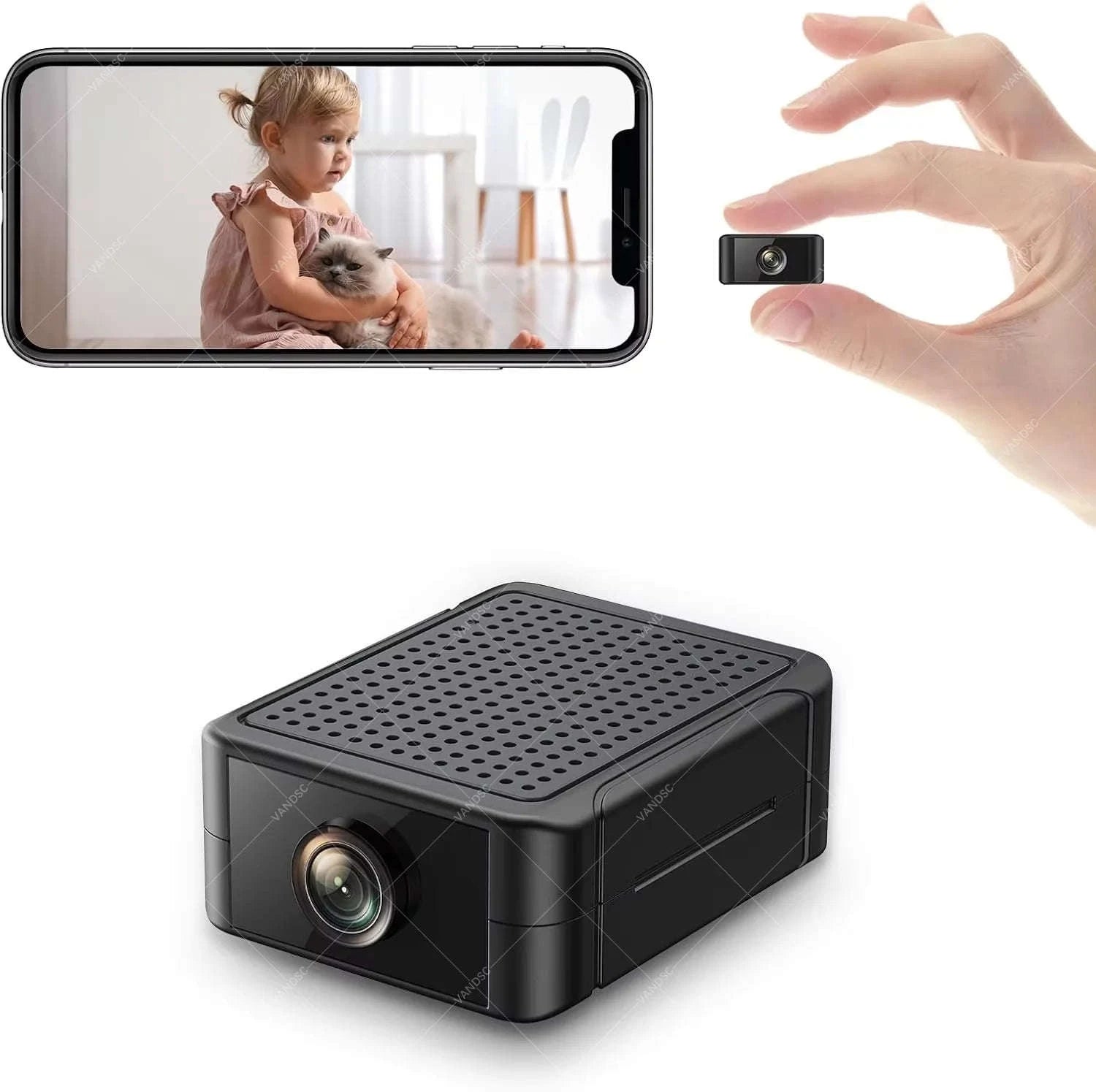 Mini Indoor Security Camera HD 1080P Night Vision Motion Alerts-Wifi Cam Add 64G