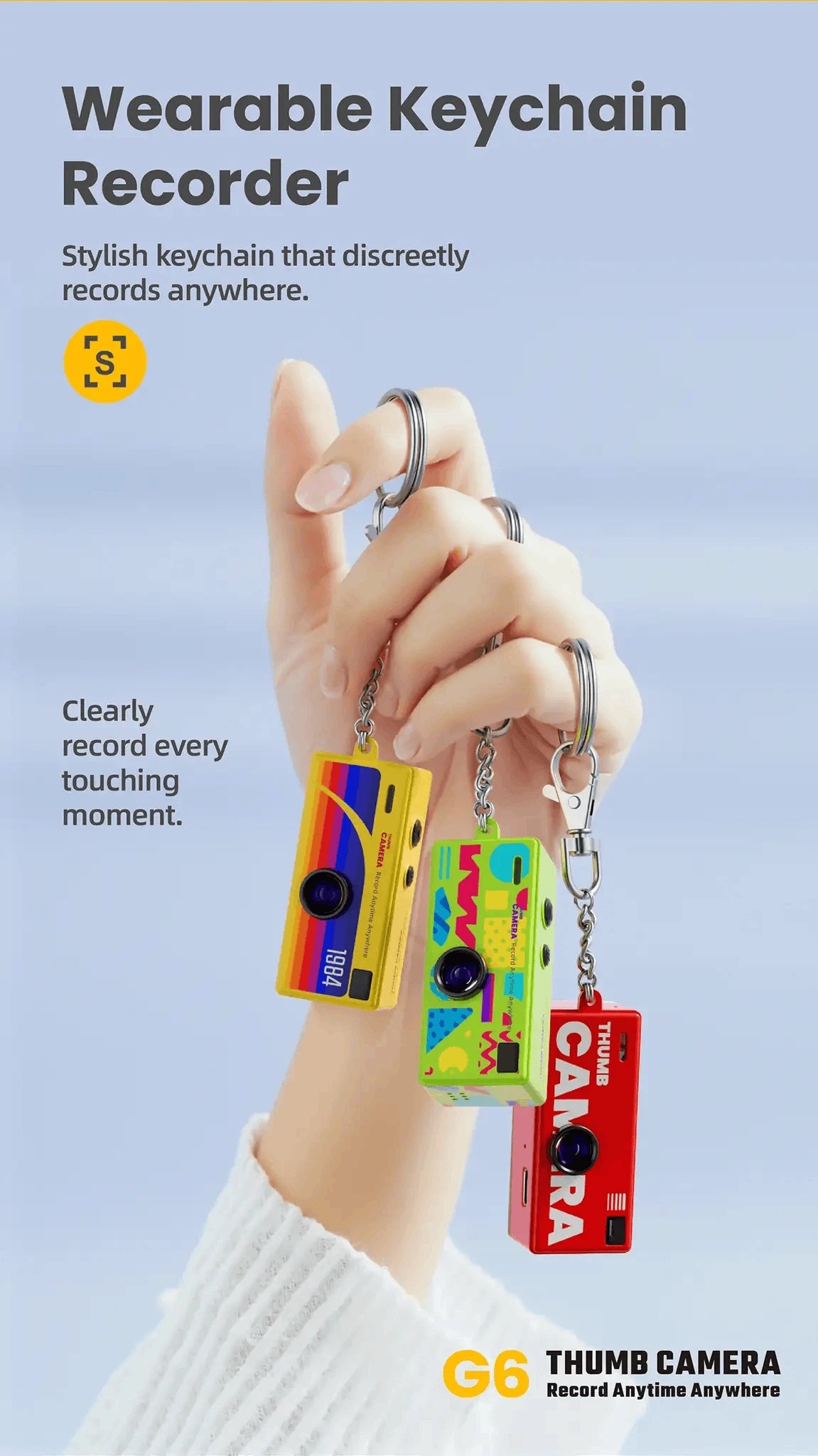 Mini Keychain Camera 1080P HD Pocket Video Recorder 130° Lens-G6-White / No-TF Card