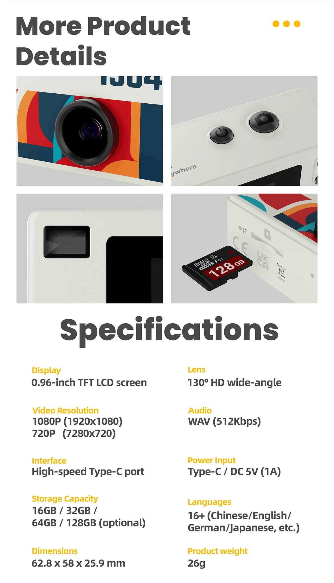 Mini Keychain Camera 1080P HD Pocket Video Recorder 130° Lens-G6-White / No-TF Card