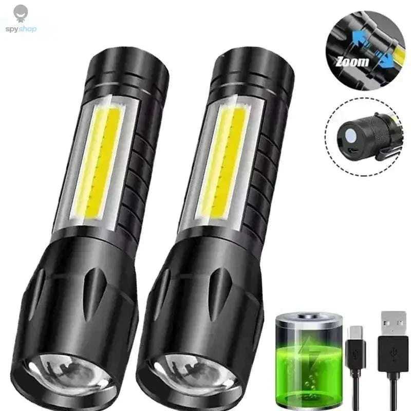 Mini LED Flashlight COB + XPE USB Rechargeable Torch-1PC With Box