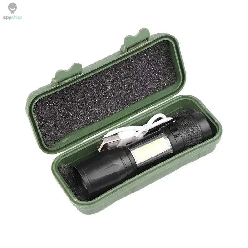 Mini LED Flashlight COB + XPE USB Rechargeable Torch-1PC With Box