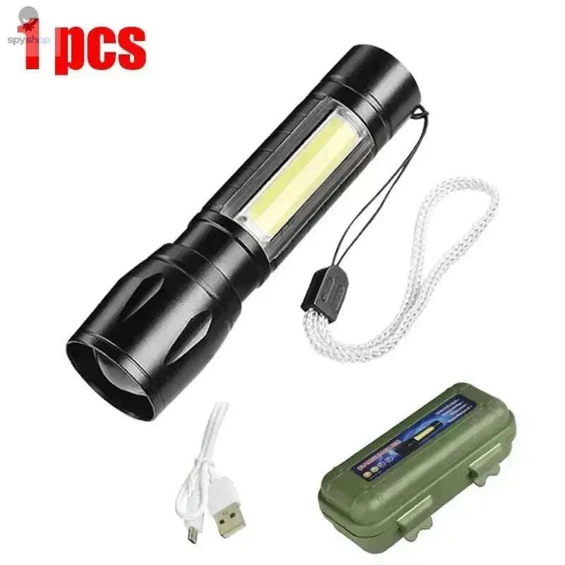 Mini LED Flashlight COB + XPE USB Rechargeable Torch-1PC With Box