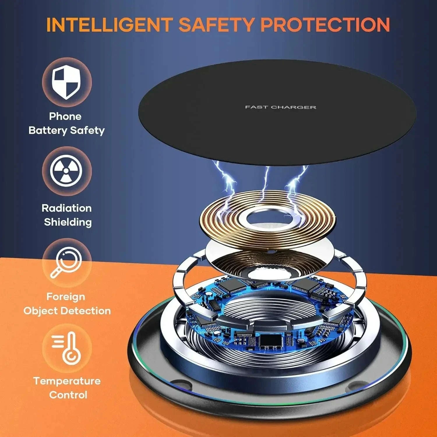 Mini LED Wireless Charger Pad for Fast, Convenient Charging-Black No Cable