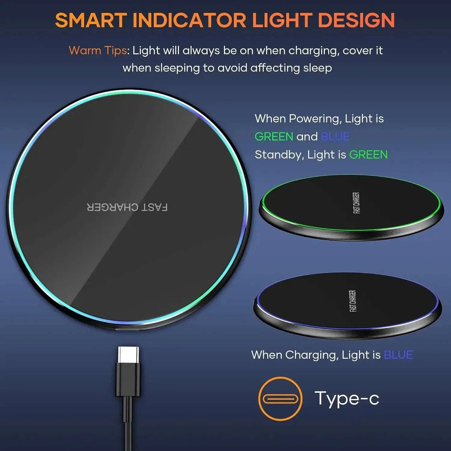 Mini LED Wireless Charger Pad for Fast, Convenient Charging-Black No Cable