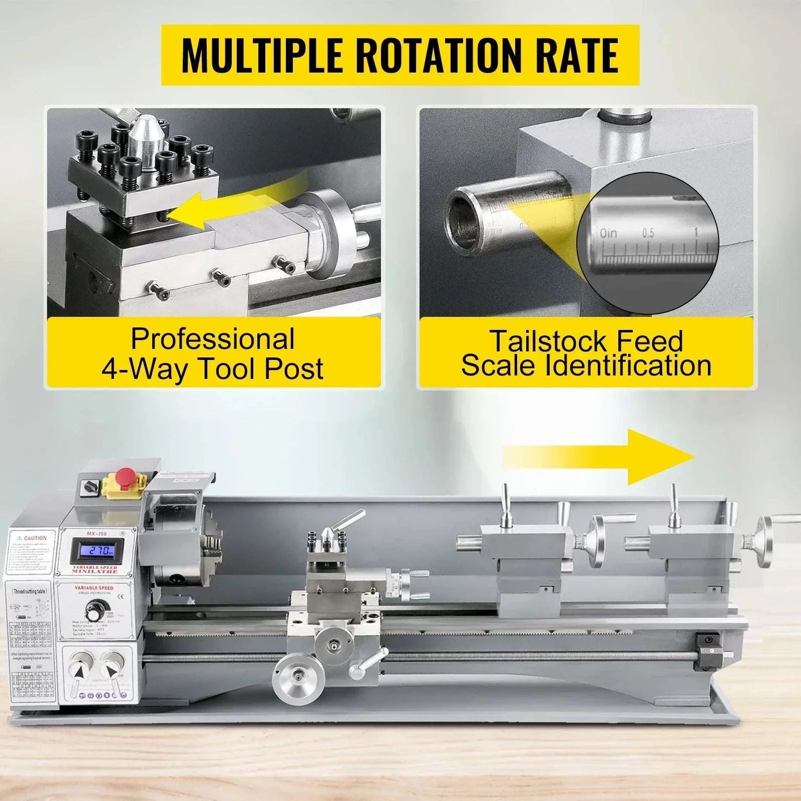Mini Metal Lathe Machine Variable Speed 550W–1100W Multi-Size-180 x 350 mm 550W / United States