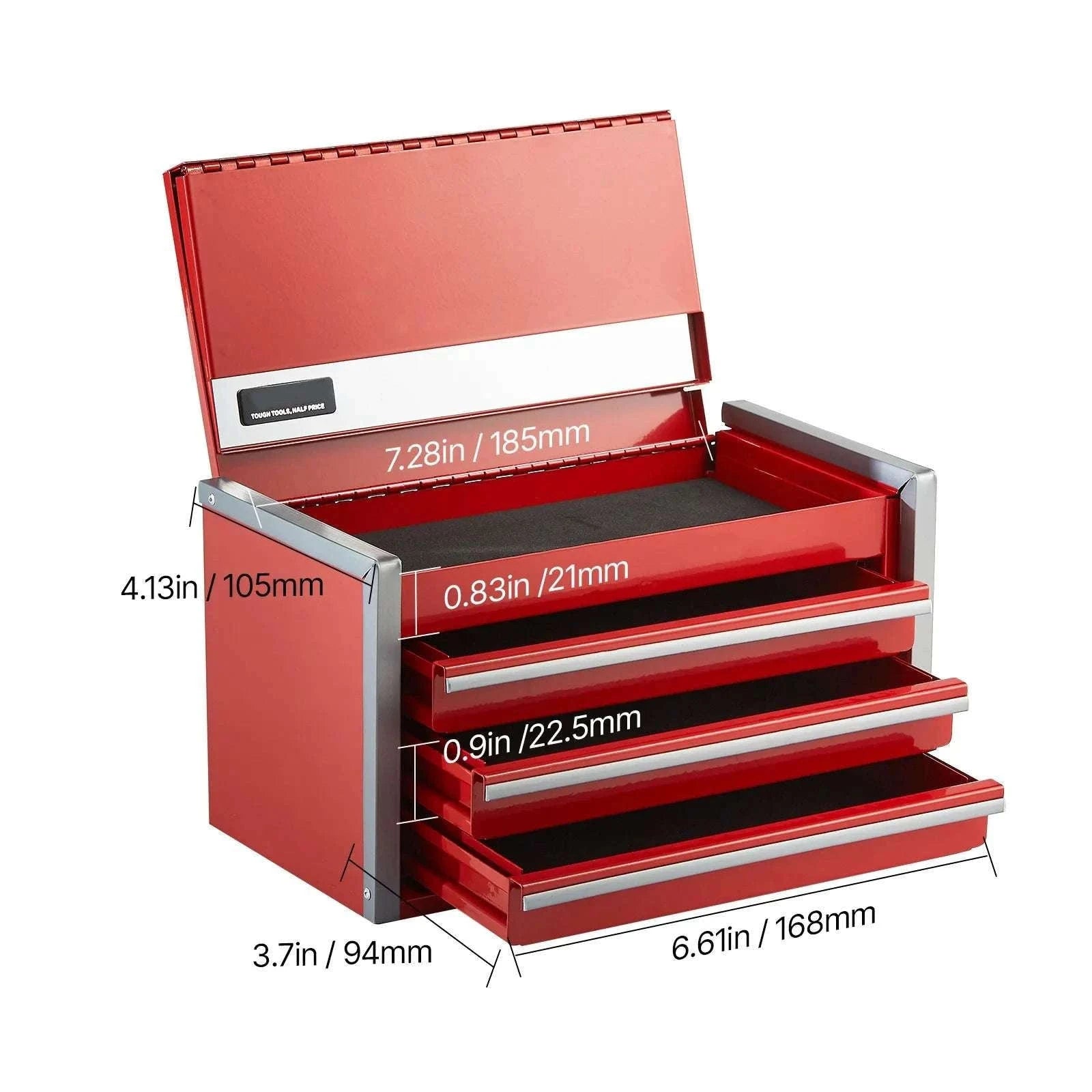 Mini Metal Toolbox with 3 Drawers and Magnetic Lid 8.6 Inch-Red / United States