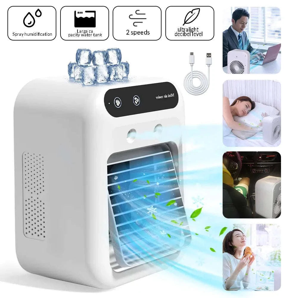 Mini Misting Air Cooler Fan with 500mL Tank, USB/Battery-United States / WHITE