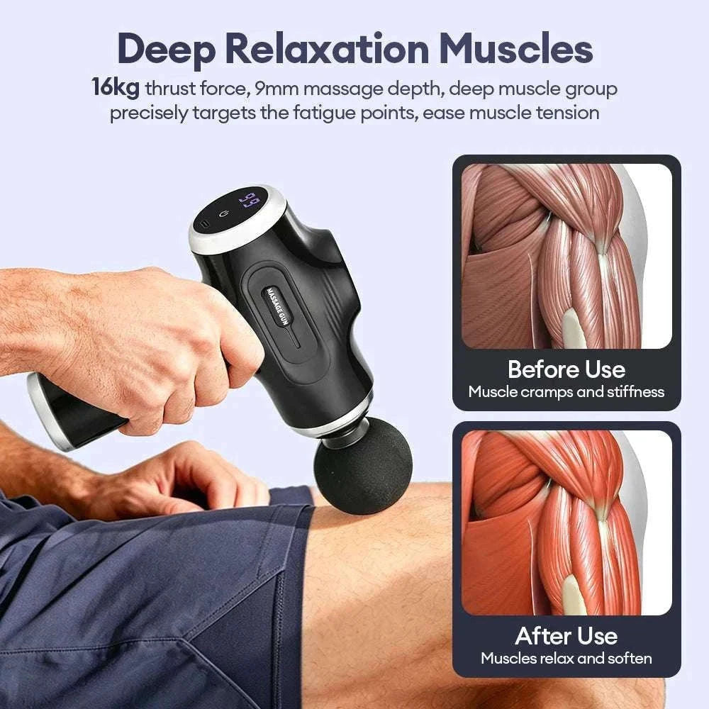 Mini Muscle Massage Gun with 10 Heads and Adjustable Intensity-WHITE