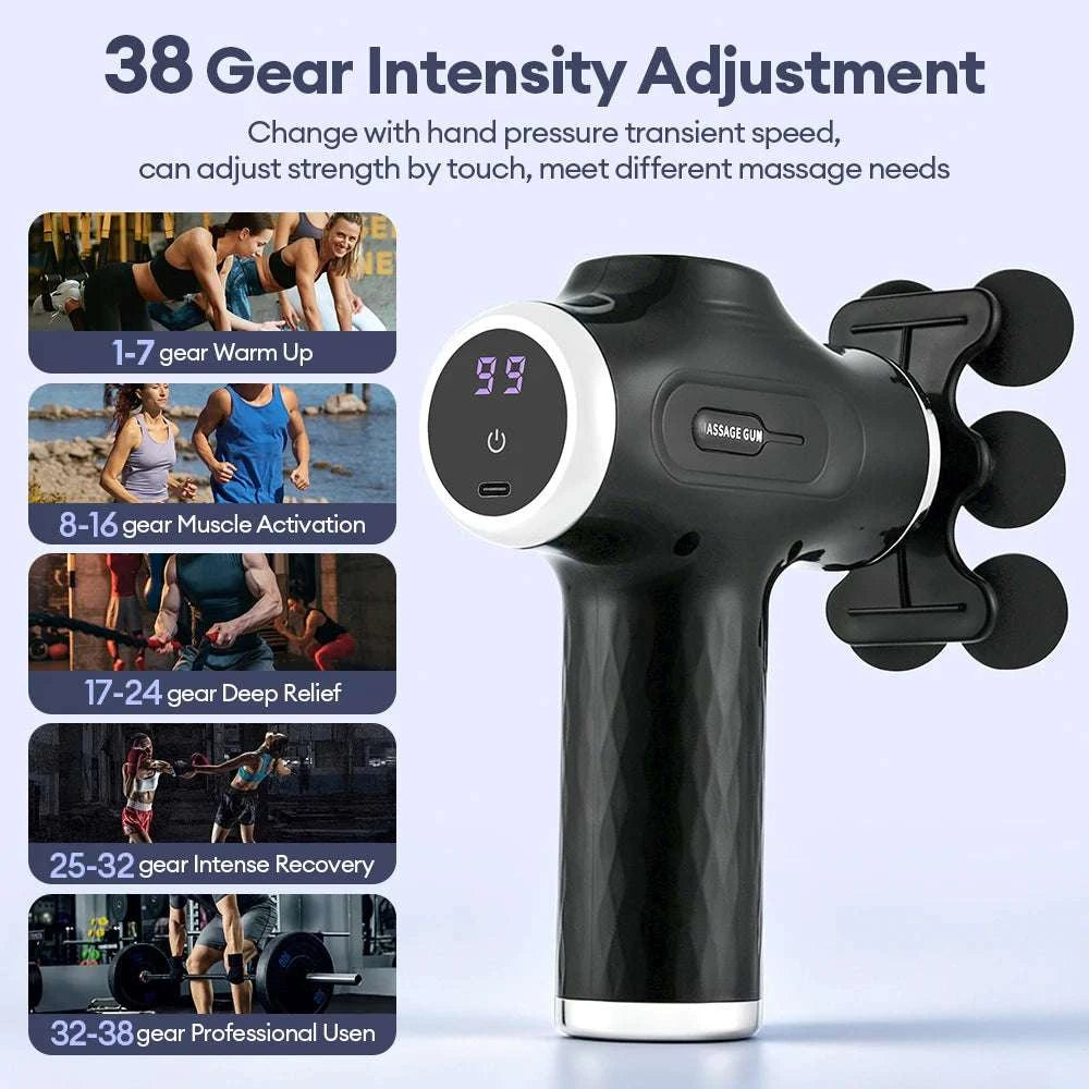 Mini Muscle Massage Gun with 10 Heads and Adjustable Intensity-WHITE