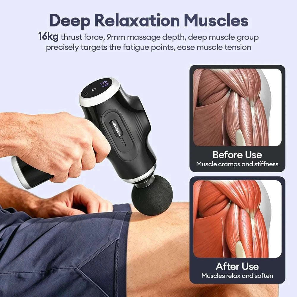 Mini Muscle Massage Gun with 10 Heads and Adjustable Intensity-WHITE